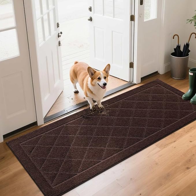 BEQHAUSE Dirt Trapper Door Mat 24" x 60", Doormat Non-Slip Entryway Rugs Washable, Dog Door Mat Stain Resistant and Absorbent Welcome Floor Mat for Front Back Door, Muddy Wet Shoes & Paws, Brown-Ruum Studio Home