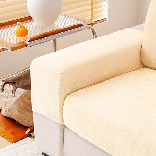 Chenille Sofa Armrest Covers, Soft Stretch Non-Slip Couch Arm Covers for Sofa, Chair or L Shaped Sectional, Furniture Protector (2 Pieces, Beige)-Ruum Studio Home