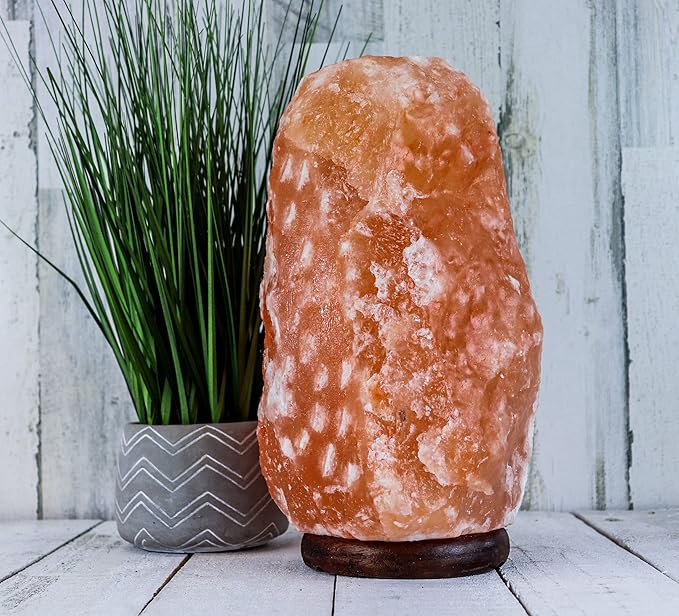 Himalayan Secrets LARGE Salt Lamp - Natural Pink Crystal with Wooden Base - Dimmer Cord and Bulb included (25-30 LBS)-Ruum Studio Home