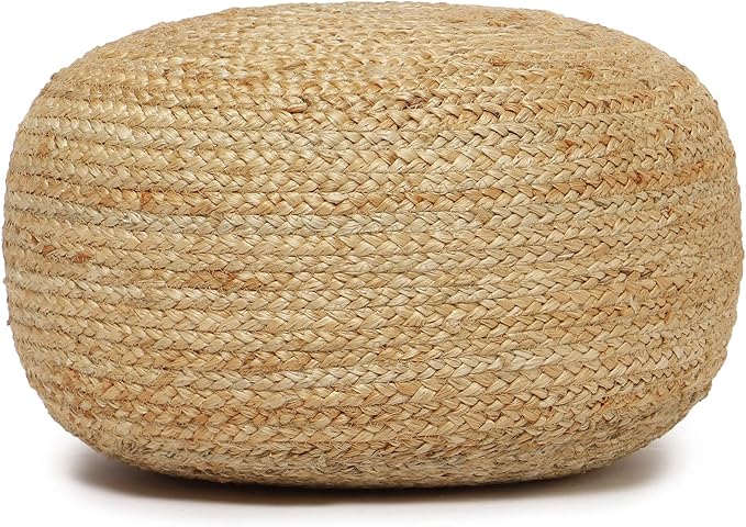 REDEARTH · Jute Circular Low Pouf Ottoman - Braided Pouffe Accent Sitting Round Footrest for Living Room, Bedroom, Nursery, kidsroom, Patio, Gym; 100% Jute (18"x18"x10"; Natural)-Ruum Studio Home