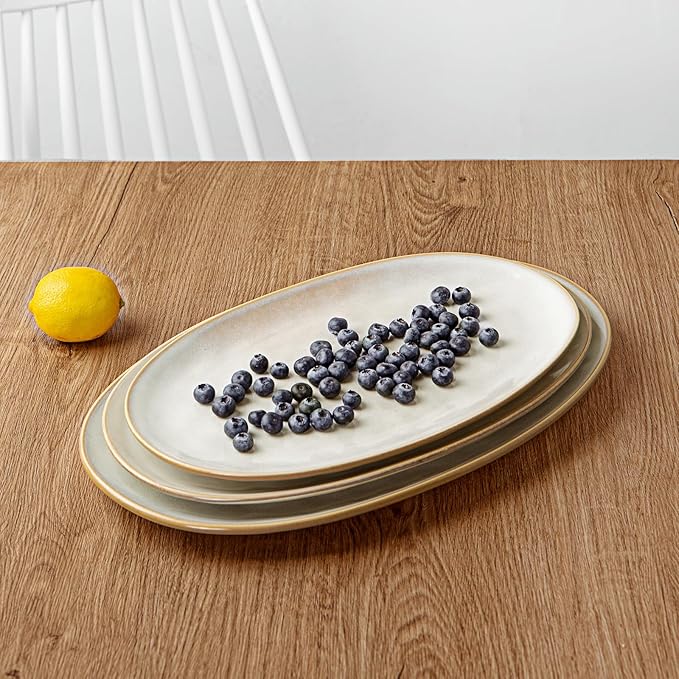 famiware Serving Platter, Oval 15.59/14.3/12.9 inch Serving Dishes for Entertaining, Serving Bowls, Microwave Safe, Stonware Serving Trays for Party, Turkey, Cheese, Ocean Series, Cappuccino White-Ruum Studio Home