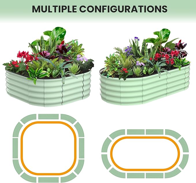 2 Pcs 6x3x1ft Oval Raised Garden Bed, Galvanized Raised Beds,Open-Ended Base Metal Raised Planter Beds,Garden Bed Outdoor,Planter Raised Boxes for Vegetables, Flowers,Tool-Free Asse,Green-Ruum Studio Home