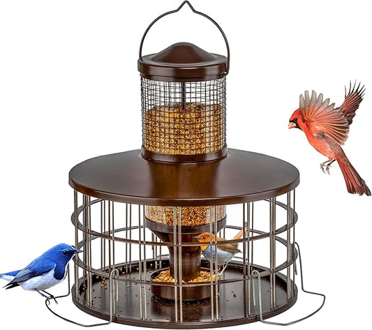 Upgraded Squirrel Proof Bird Feeders, 3Lbs Capacity Caged Bird Feeder, Innovative DIY Starling-Proof, Flexible Adjustment of Grille Size, Caged Seed Tube Feeders Outside Hanging(Copper)-Ruum Studio Home