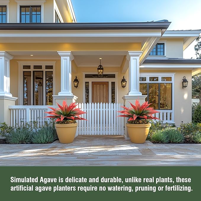 Artificial Agave Plants,Large UV Resistant Fake Agave Planters for Indoor and Outdoor Decorating Artificial Plants for Outdoors Fake Plants 2Pack, 28" Red-Ruum Studio Home