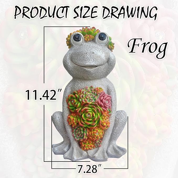 Large Frog Solar Garden Outdoor Statues with Succulent and 8 LED Lights,Outside Solar Frog Art Decor for Lawn,Yard, Balcony Ornament-Ruum Studio Home