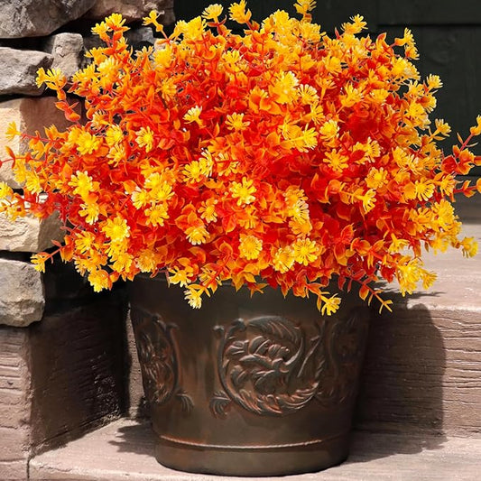 12 Bundles Artificial Fall Flowers No Fade Faux Autumn Plants, Fake Indoor Outdoor Greenery Decorations for Thanksgiving Christmas Wedding Party Home Garden Fireplace Décor (Fall Orange)-Ruum Studio Home