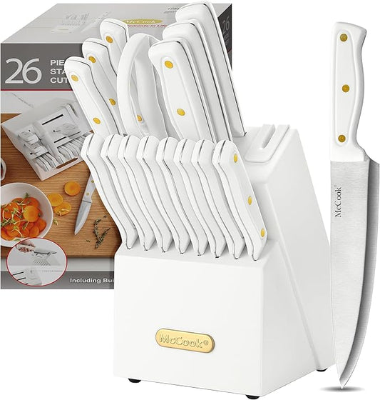 McCook® Knife Sets, White High Carbon Stainless Steel Kitchen Knife Sets with with Built-in Sharpener-Ruum Studio Home