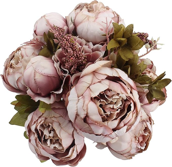 Duovlo Fake Flowers Vintage Artificial Peony Silk Flowers Wedding Home Decoration,Pack of 1 (Sweetened Bean)-Ruum Studio Home