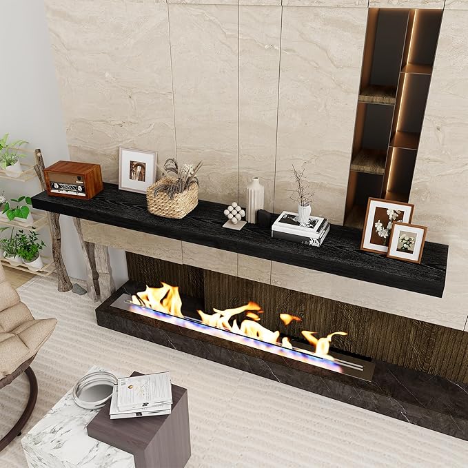 Fun Memories 72 Inch Floating Shelf, 12 Inch Deep Wall Shelf for Fireplace Mantel, Deep Storage Shelves for Home & Office, Wall Shelves with Invisible Bracket, Black, Set of 1-Ruum Studio Home