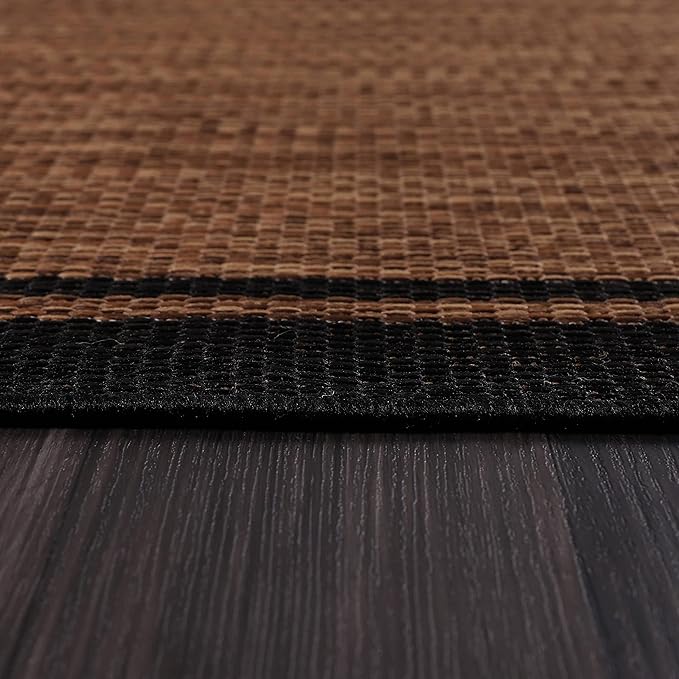 CAMILSON Indoor Outdoor Rug, 10x14 Bordered Nut Brown Black Modern Area Rugs for Indoor and Outdoor Patios, Kitchen and Hallway Mats, Washable Porch Deck Outside Carpet (Border Nut Brown Black 10 x14)-Ruum Studio Home