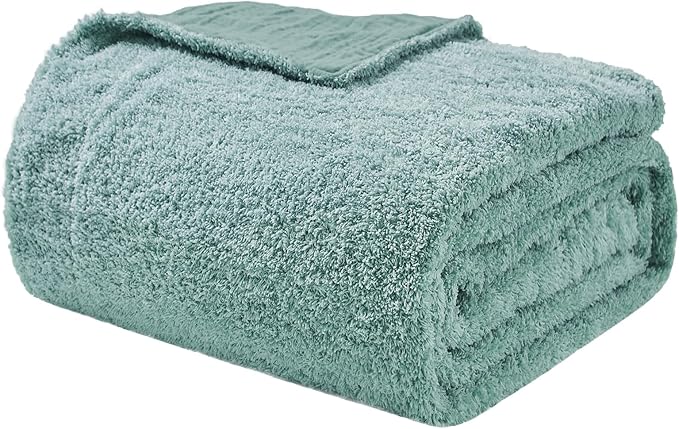 EMME Muslin and Fleece Queen Blanket Reversible - 80"*90" Teal Soft Warm Throw Blankets for Couch Bed Picnic Travel Bed-Ruum Studio Home