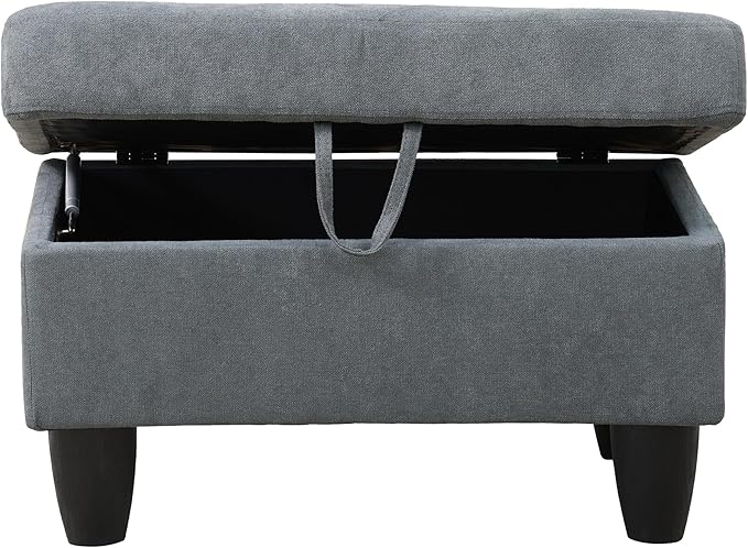 Ottoman Rectangular Storage Ottoman Bench, Flannel Footrest Stool Footstool with Lid for Living Room, Bedroom, Entryway, Dark Gray, 28.5"x19"x17.5"-Ruum Studio Home