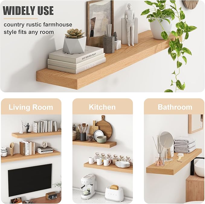 Floating Shelves for Wall, USA-Sourced Oak Wood 55 Inch Long Wall Shelves, Natural Wooden Wall Mounted Picture Ledge Shelf, Nursery Book Storage Shelf Kids Bookshelf, Display Shelf for Bathroom-Ruum Studio Home