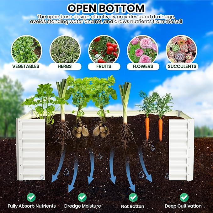 Large Outdoor Planter Boxes Kit Set of 2,6x3x2ft Galvanized Raised Bed Planter with Open-Ended Base Design, Elevated for Outdoor Plants, Durable Raised Bed for Gardening,Green-Ruum Studio Home