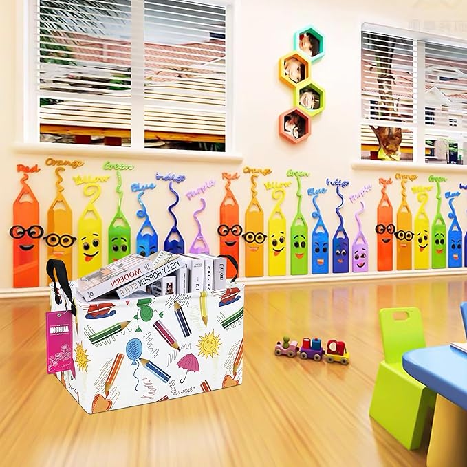 Rectangular Storage Basket Fabric Organizer Bin for Toys,Books,Clothes,Gifts,Pets-Perfect for Home,Office,Nursery,Dorm,Shelf(Rec-colored pencil )-Ruum Studio Home