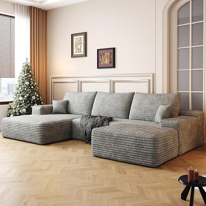 108" Sectional Couches for Living Room Modern Modular Sofa with L-Shape Couchs Upholstered Boneless Couch Deep Seat Sectional Couch with Chaise (Grey, Left Facing Chaise+2Seaters+1Ottoman)-Ruum Studio Home