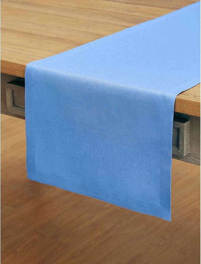 Solino Home Linen Provence Blue Table Runner 120 Inches Long - 100% Pure Linen 14 x 120 Inch Table Runner - Fete-Ruum Studio Home