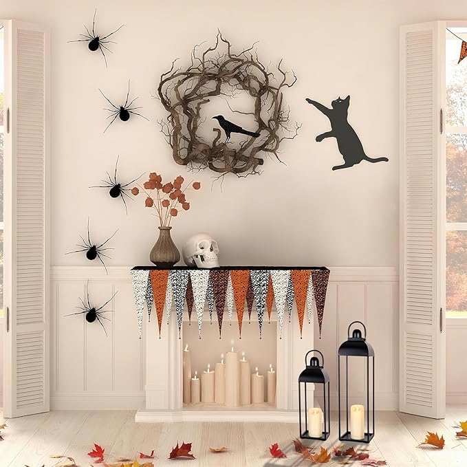 25'' 19'' Lanterns Decorative Outdoor Indoor, Black Metal Outdoor Candle Lanterns, Set of 2 Modern Farmhouse Decorative Lantern for Fireplace, Patio, Porch, Floor, Halloween Lantern (No Glass)-Ruum Studio Home