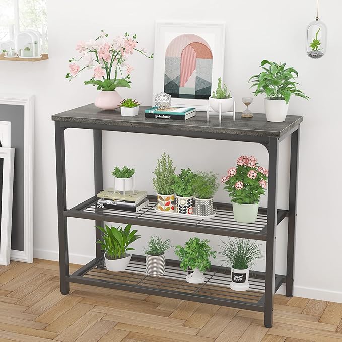 Ecoprsio Small Console Table, Sofa Table with Double Mesh Shelves, Modern Entryway Table for Entryway, Hallway, Foyer, Front Hall, Sofa Couch, Living Room, Bar, Kitchen, 32 Inch, Grey-Ruum Studio Home