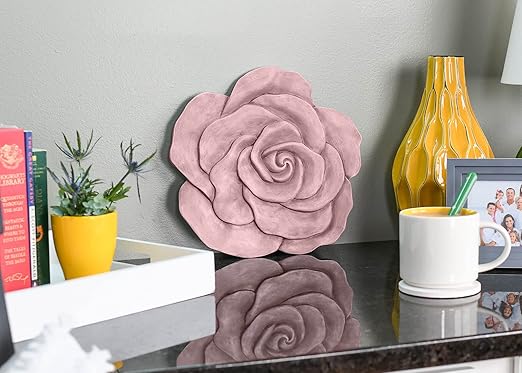 NAT & Jules Rose Flower Shaped Dimensional Indoor Outdoor 12 inch Cast Resin Decorative Garden Stepping Stone, Patio, Walkway Sculpture Yard Art, Pink-Ruum Studio Home