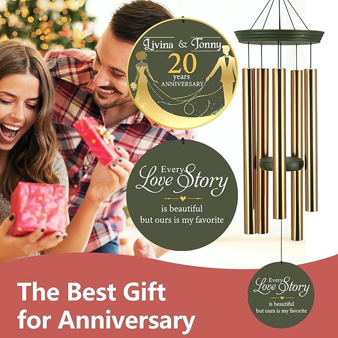 ASTARIN Wedding Memory Day Gifts Wind Chimes Customized, Personalized Wind Chimes 2025, for Couple Women Men, Deep Tone Wooden Windchime-Ruum Studio Home