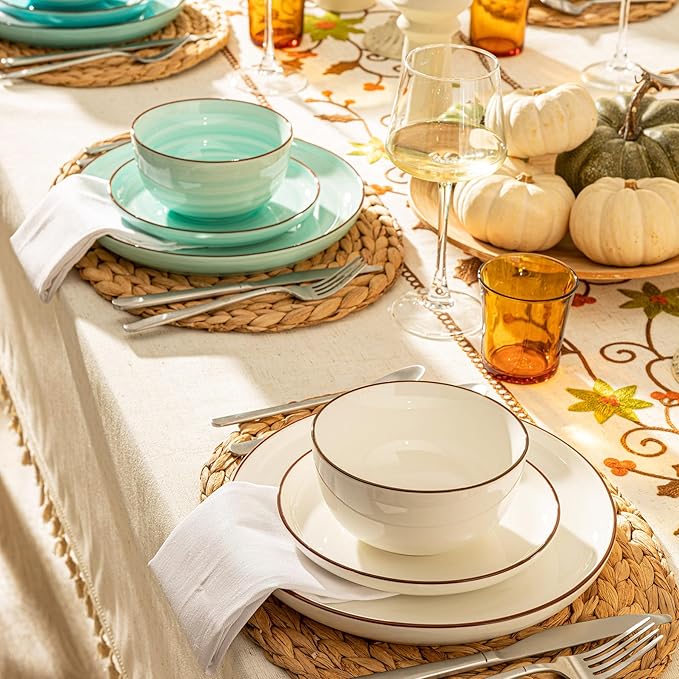 Sweese Plates and Bowls Sets, 18 Piece Dinnerware Set Porcelain Round Dinner Set for 6, Scratch Resistant Dishes Set, Dishwasher and Oven Microwave Safe Handpainted Swirl Dishware Sets, Assorted Blue-Ruum Studio Home