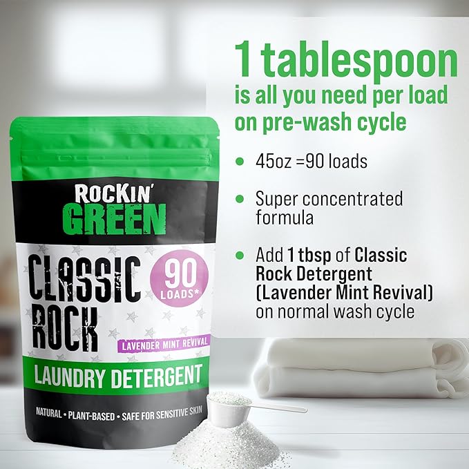 Rockin' Green Classic Rock Laundry Detergent Powder (90 Loads) - All Natural Laundry Detergent - Sensitive Skin Laundry Powder (Lavender Mint Revival)-Ruum Studio Home