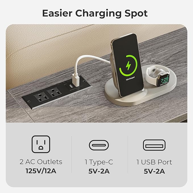 SUPERJARE 70 Inch Console Table with Outlets and USB-C Port, Extra Long Behind Couch Sofa Table with X-Shaped Design, Narrow for Entryway, Living Room, Metal Frame, Wooden Top, Grey-Ruum Studio Home