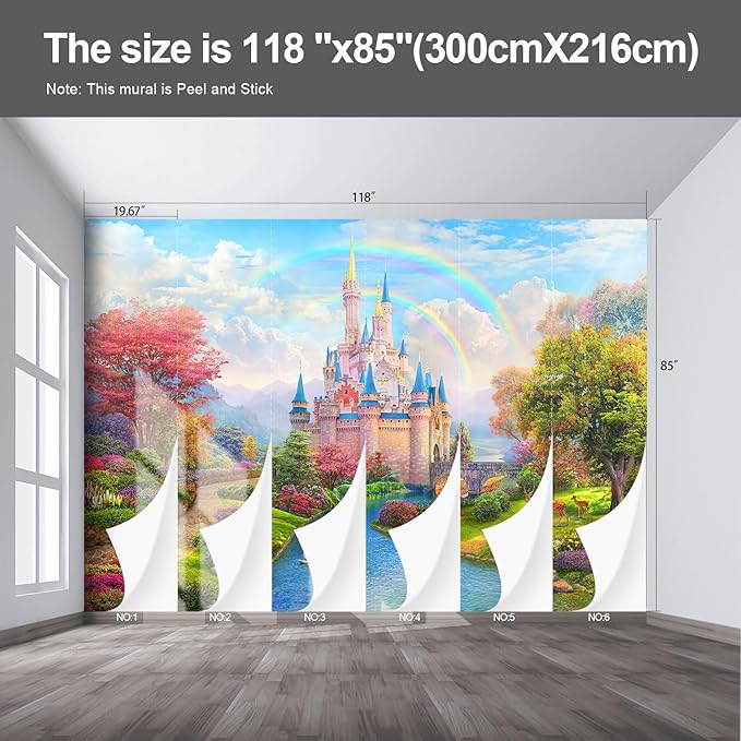 Castle Wall murals Peel and Stick Wallpaper for Bedroom Nursery Room - 85"x118"-Ruum Studio Home