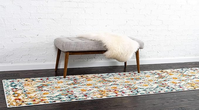 Unique Loom Rosso Collection Vintage, Geometric, Bohemian, Traditional, Distressed, Southwestern Area Rug, 2' 0" x 6' 0", Multi/Ivory-Ruum Studio Home
