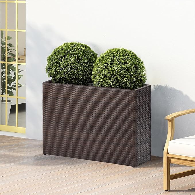 LEWIS&WAYNE Large Rectangular Block Planter Box Handmade Wicker Tall Planters for Outdoor Plants with Removable Liners Modern Planter for Indoor Outdoor Patio Deck - Brown, 32''x11''x24''-Ruum Studio Home