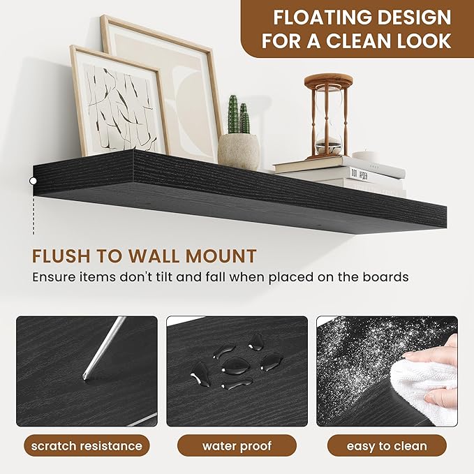 fuqing Floating Shelves for Wall, Bathroom Shelf Wall Mounted for Storage, Shelves with Invisible Bracket for Bedroom, Kitchen, Living Room, Farmhouse Small Book Shelf, 30 Inch Set of 2, Black-Ruum Studio Home