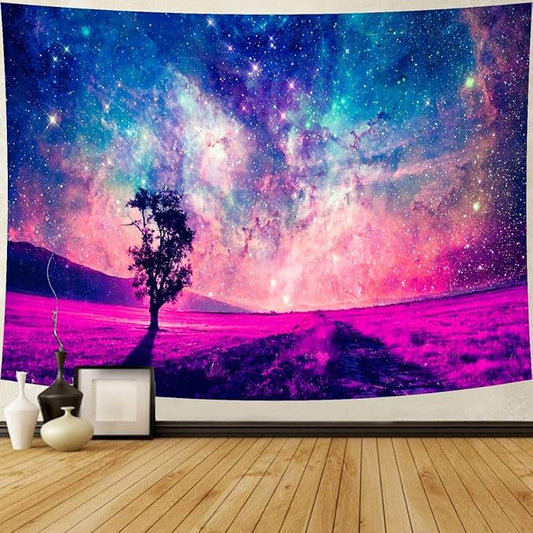 Delur Tree in Galaxy Tapestry Planet Cosmic Outer Space Universe Starry Sky Wall Hanging Tapestry Psychedelic Forest Nature Landscape Headboard for Bedroom Living Room Home Decor (51.2" x 59.1")-Ruum Studio Home