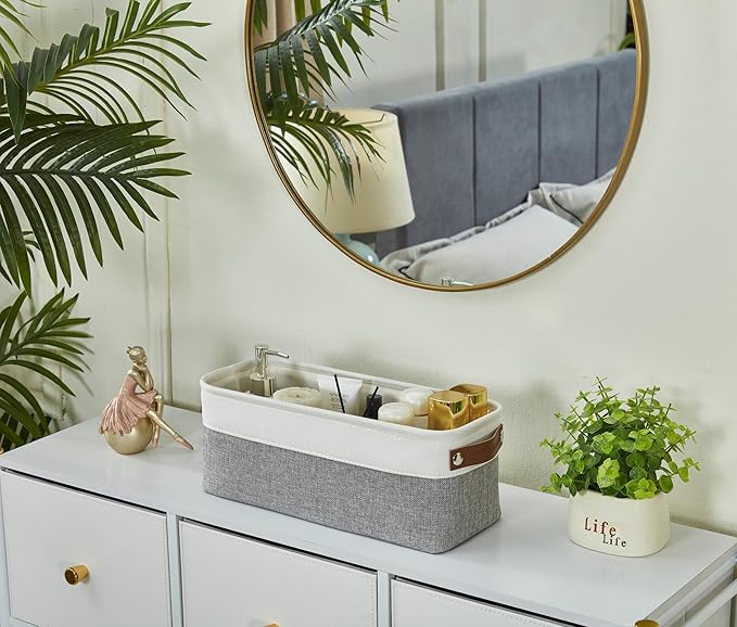 DECOMOMO Narrow Storage Bins Small Baskets for Organizing Bathroom, Toilet Tank, Towel Storage, Entryway, Gifts (Grey and White - Set of 4)-Ruum Studio Home