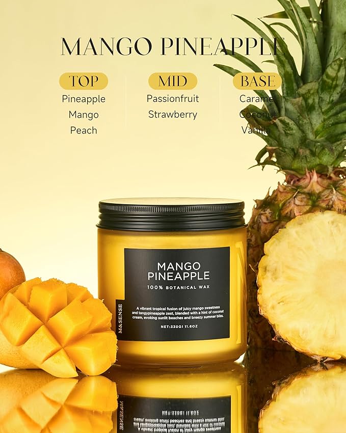 M&SENSE Mango Pineapple Tropical Scented Candle - 11.6oz Natural Soy Wax Non Toxic 70-Hour Burn 2-Wick Fruit Scent for Home, Housewarming Gifts - Aromatherapy Candle for Women, Men & Family Friends-Ruum Studio Home