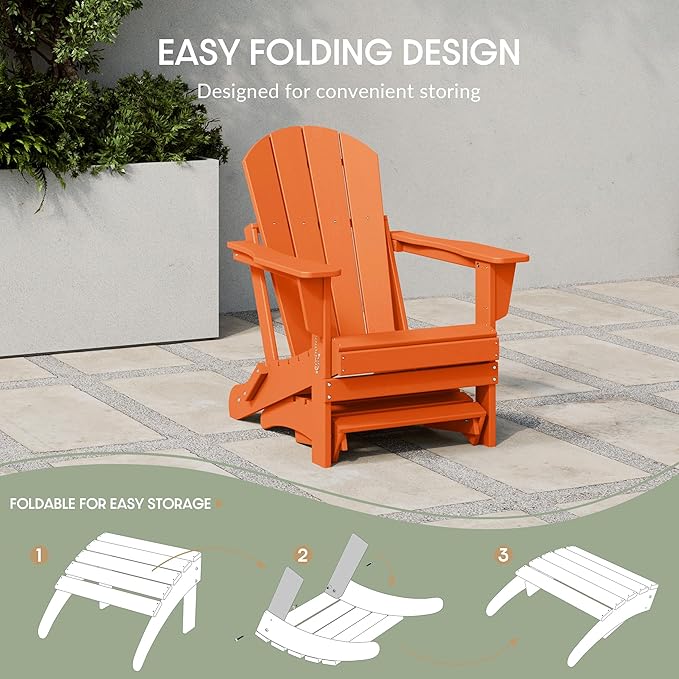 WestinTrends Outdoor Ottoman, Patio Adirondack Ottoman Foot Rest, All Weather Poly Lumber Folding Foot Stool for Adirondack Chair, Widely Used for Outside Porch Pool Lawn Backyard, Orange-Ruum Studio Home