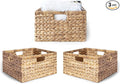 Large 14.5” x 13.5” x 8” (Set of 3) Natural Water Hyacinth Woven Storage Baskets, Rectangular Wicker Basket with Built-in Handles, Large (Natural)-Ruum Studio Home