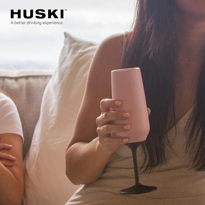 Huski Champagne Flute | NEW | Award-winning Design with Detachable Stem | Premium Stainless Steel Champagne Glass with Lid | Triple Insulated Tumbler | 8oz Capacity | Great Gift (Stone Grey)-Ruum Studio Home