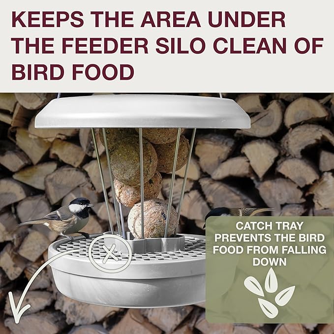 SWISSINNO No Mess Bird Feeder Lucerne Smart Birds for Fat Balls - Feed Birds, not mice & Rats! Robust & Reliable for Hanging - Light Grey-Ruum Studio Home