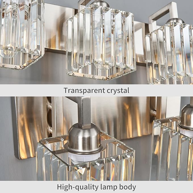 Modern Bathroom Vanity Light 2-Lights Brushed Nickel Vanity Light Crystal Wall Light Bathroom Light Fixtures-Ruum Studio Home