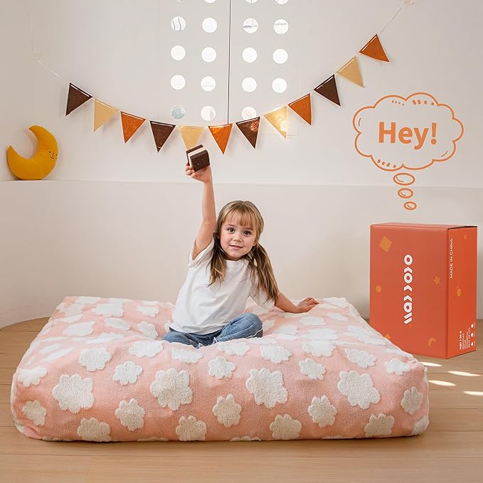 MAXYOYO Bean Bag Chair Bed for Kids, Convertible Bean Bag from Lazy Chair to Floor Bed, Fresh Cloud Design Cover, Stuffed Floor Sofa Couch for Boys and Girls, High-Density Foam Filling, Pink-Ruum Studio Home