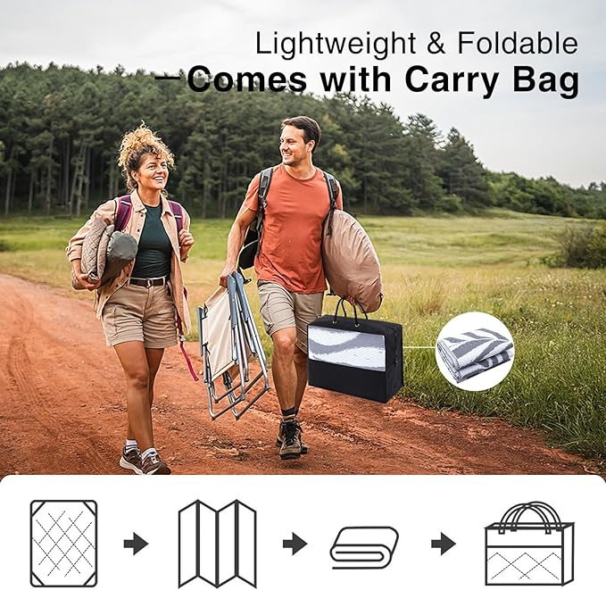 OLANLY Waterproof Outdoor Rug 5x8 ft, Reversible Outdoor Plastic Straw Rug with Leaf Pattern, RV Mat, Indoor Outdoor Carpet for Patio, Camping, Balcony, Deck, Backyard, Grey & White-Ruum Studio Home