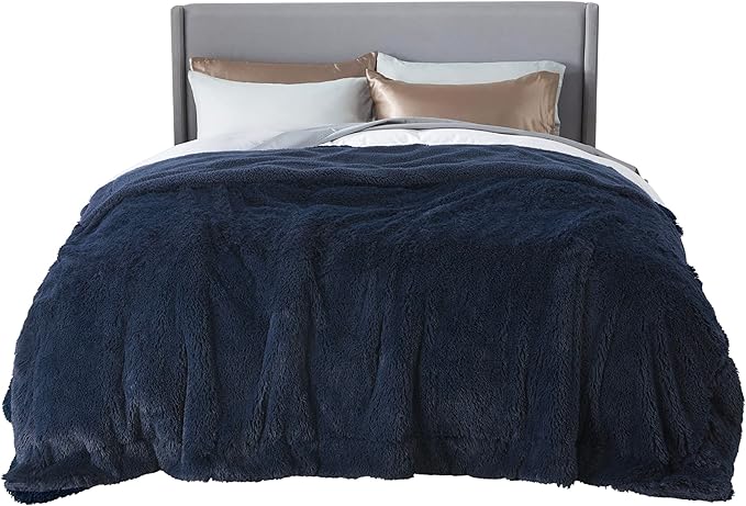 Bedsure GentleSoft Fluffy Navy Blue King Size Blanket for Bed, Thick Soft Sherpa Faux Fur Fleece Bedding Fuzzy Plush Winter Warm Heavy Large King Blanket, Cozy Blue Gifts for Men Women, 108x90-Ruum Studio Home