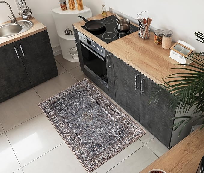 Keen Home Design 2x3 Rug - Machine Washable Entry Rug with Non-Slip Backing, Ideal for Enteryway, Kitchen, Bathroom, Laundry Room - Vintage, Easy Clean, Durable, Low Pile Rug - (2' x 3')-Ruum Studio Home