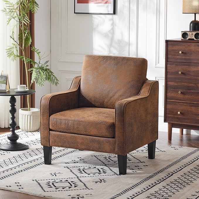 VINGLI Accent Chairs Set of 2 Living Room Chairs Rustic Reading Chair for Bedroom Scooped Arm Chair Mid Century Modern Accent Chairs Upholstered Comfy Chair for Apartment, Waiting Room-Ruum Studio Home