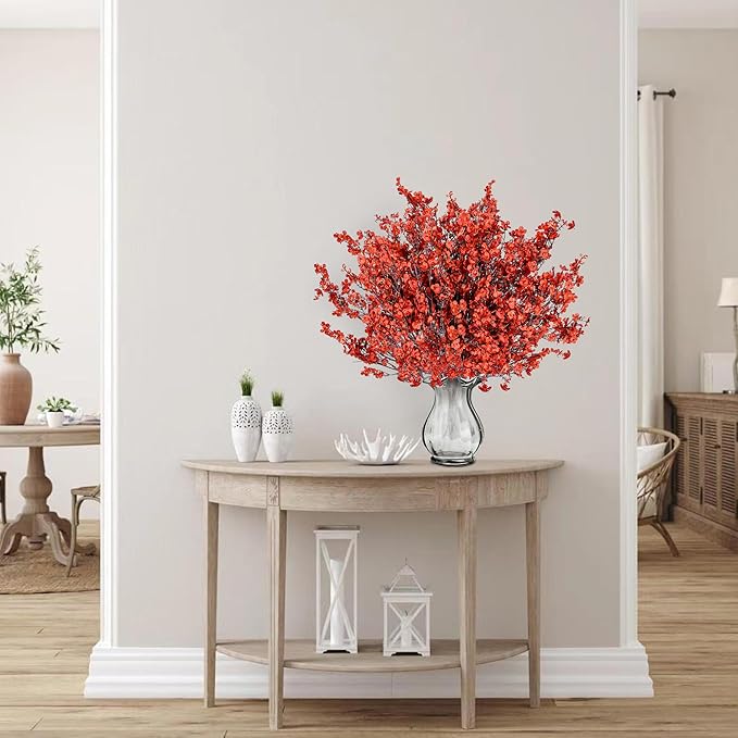 Sggvecsy 15 Pcs Babys Breath Artificial Flowers Gypsophila Bouquets Bulk Real Touch Fake Silk Flowers for Home DIY Floral Arrangement Table Centerpiece Fall Thanksgiving Autumn Decoration (Orange Red)-Ruum Studio Home