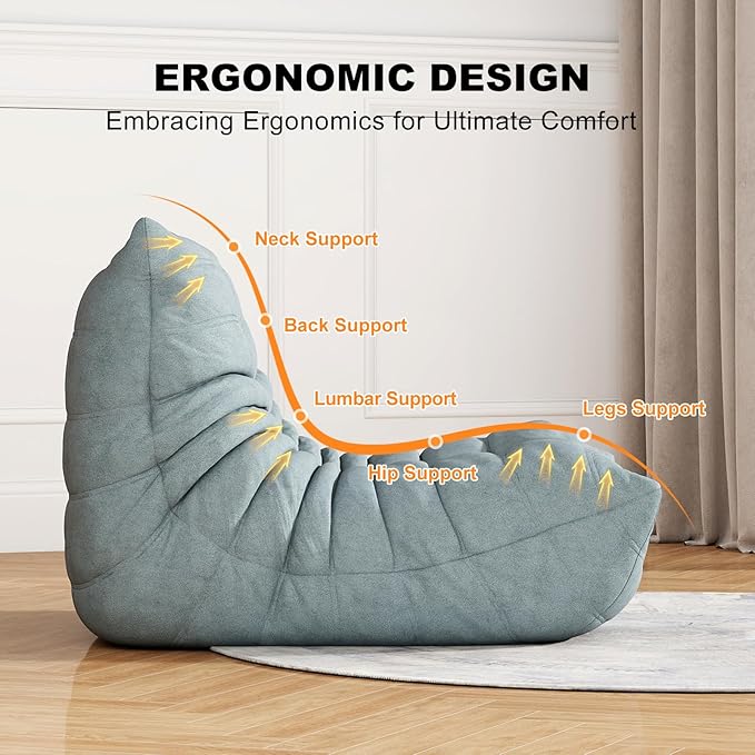 Bean Bag Chair for Adults, Bean Bag Sofa - Adult Size with Soft Waterproof Fabric for Living Room, Apartments, Reading Corner, Gaming, and Movie Venue (Mist Blue)-Ruum Studio Home