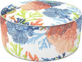LVTXIII Outdoor Inflatable Ottoman, Patio Fade-Resistant Footrest Stool with Handle, Portable Round Ottoman Pouf for Patio Garden, Camping or Home Use, 21"x21"x9", Coral Multi-Ruum Studio Home
