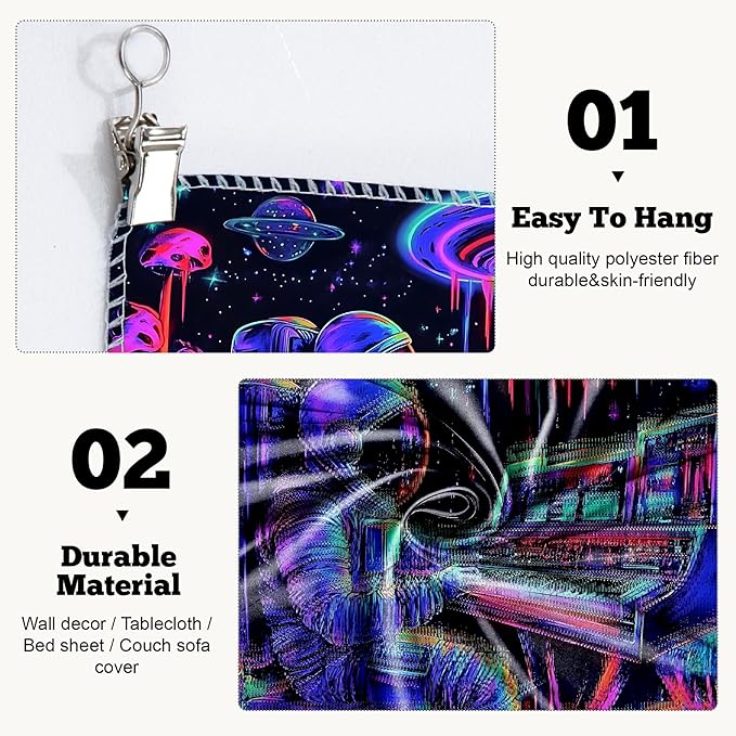 BVBOX Astronaut Space Blacklight Tapestry 90"x70", UV Reactive Astronaut Electronic Piano Universe Galaxy Planet Glow in Dark Music Tapestries, Black Light Neon Upright Poster Wall Hanging Backdrop Decor for Bedroom Living Room-Ruum Studio Home