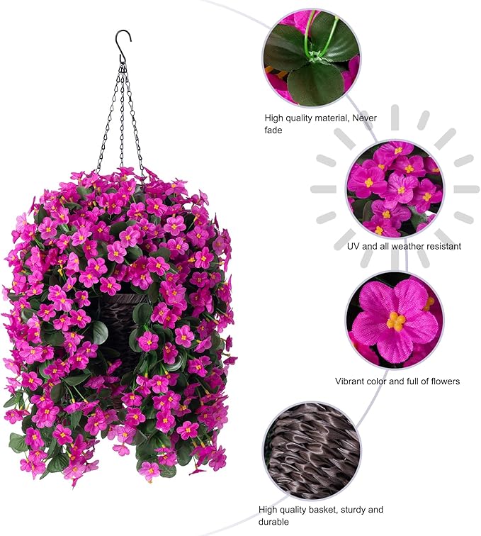 Artificial Fake Hanging Flowers Plants Baskets for Outdoor Fall Decoration, Faux Silk Fuchsia Daisy Mums Trailing Orchid UV Resistant for Home Outside Porch Garden Yard Patio Decor-Ruum Studio Home